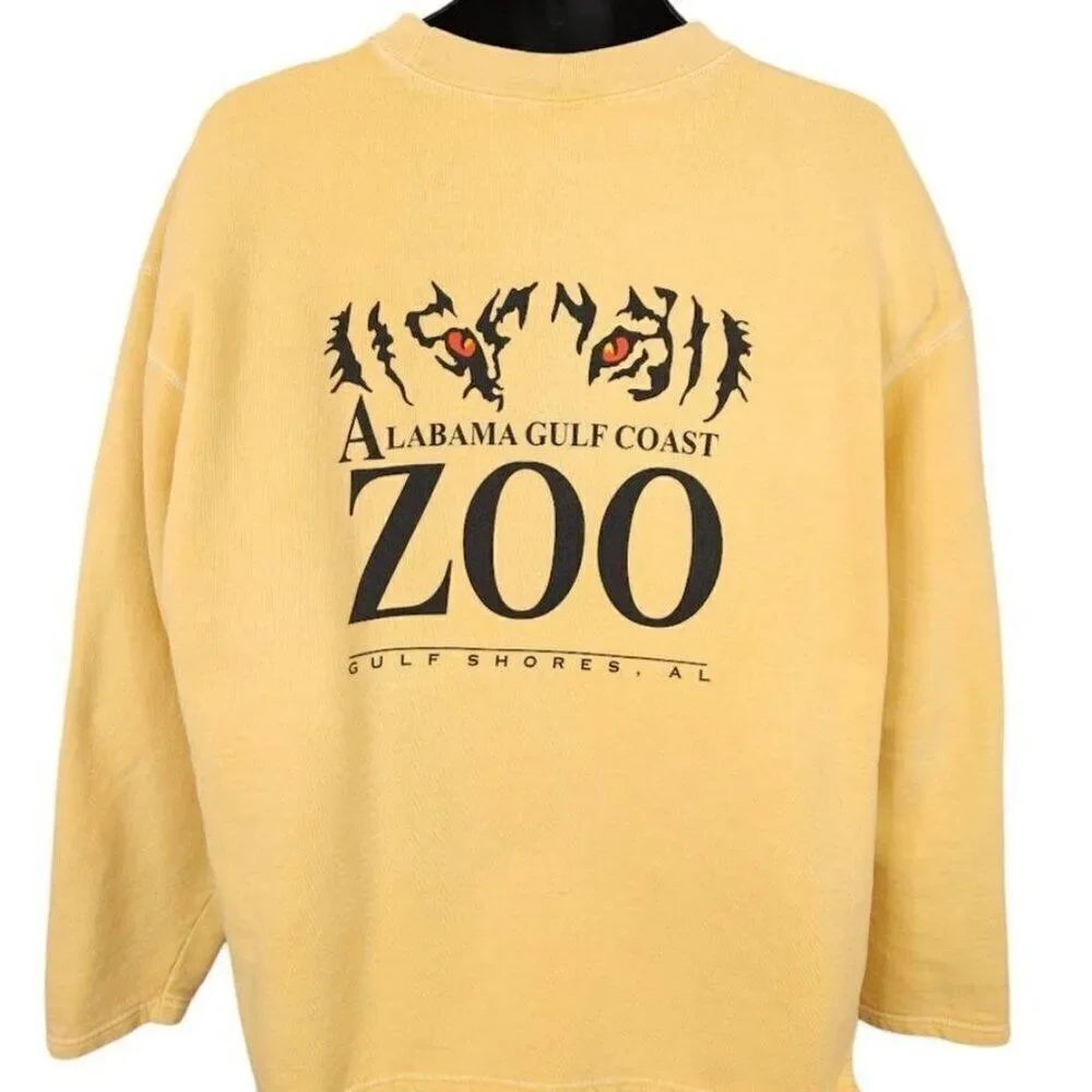 Vintage Alabama Gulf Coast Zoo Sweatshirt Mens Size Large Yellow Y2K Tiger
